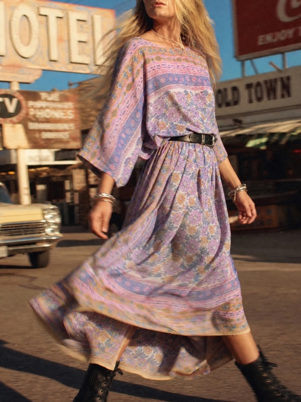 THE OUTLAW DAME Salix Silk Kaftan Dress OSFM Boho Feminine Coastal Cowboy
